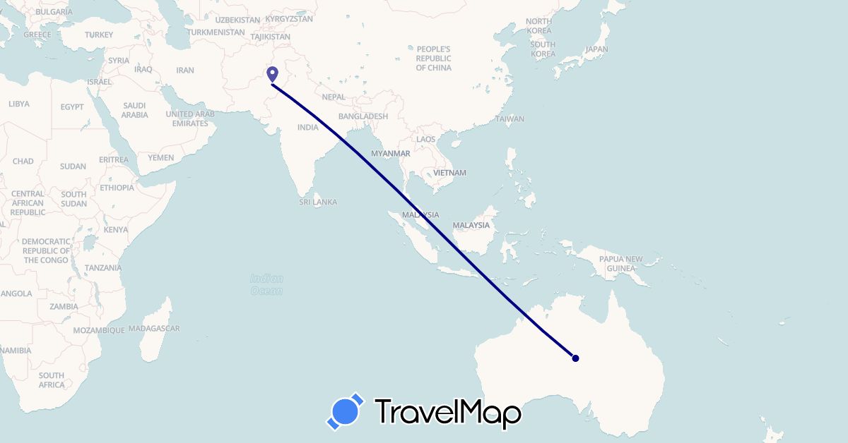 TravelMap itinerary: driving in Australia, Pakistan (Asia, Oceania)